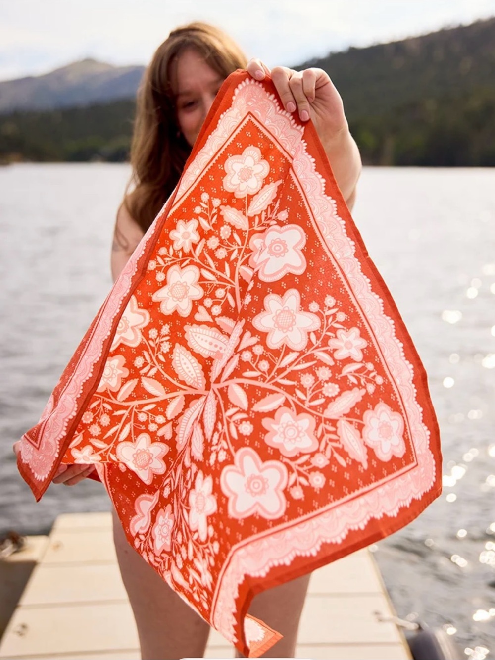Handker No. 145 Lacey Bandana Orange Floral Cotton